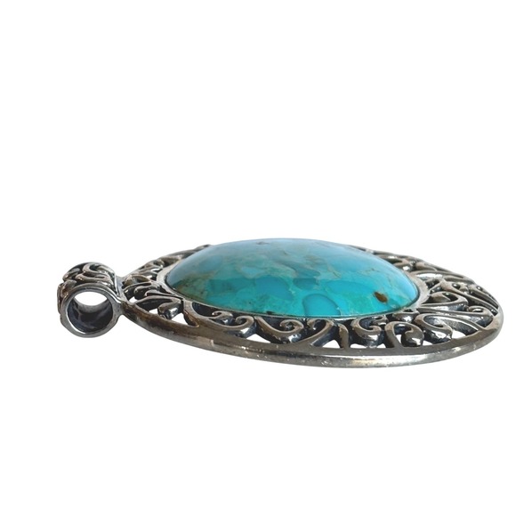 Barse Sterling Silver Turquoise Pendant Large Round Statement 2" Medallion - Picture 5 of 10